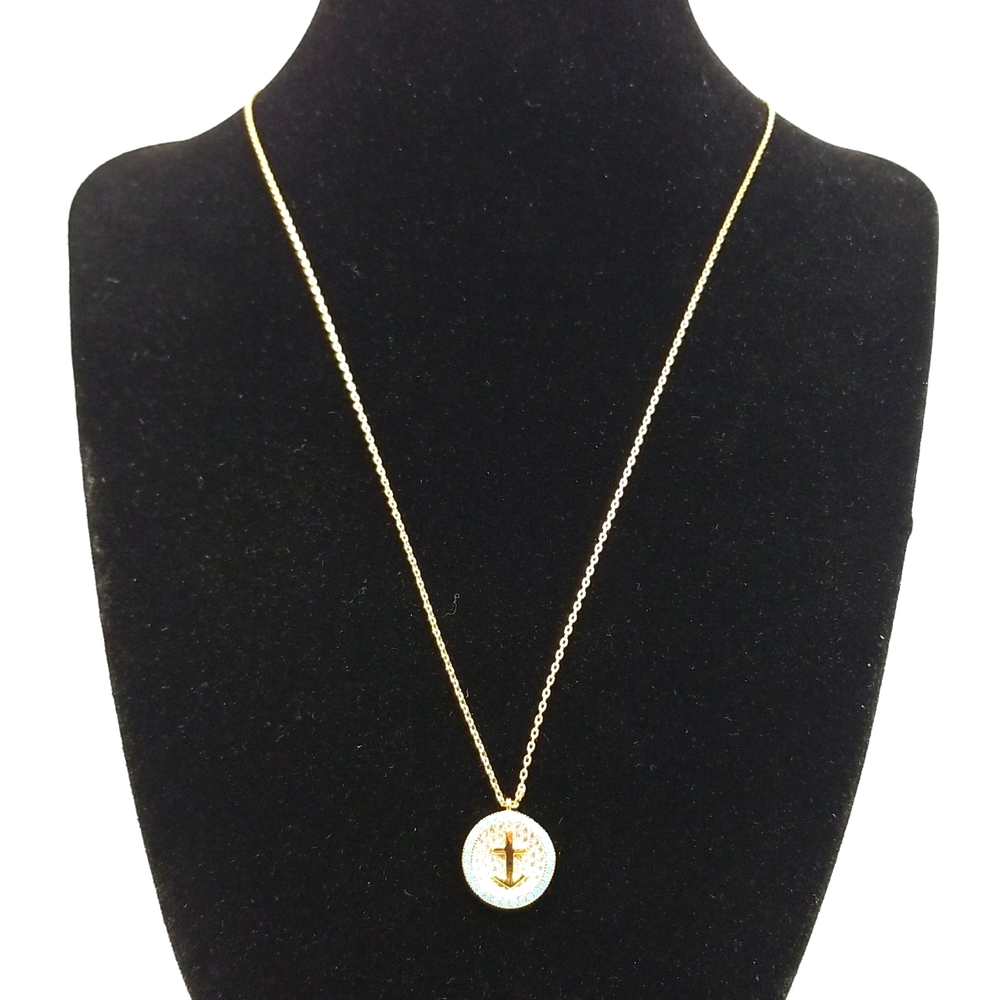 Kohls Blue Round Anchor Ship Ocean Pendant Mermaid Gemstone Chain Necklace 18"